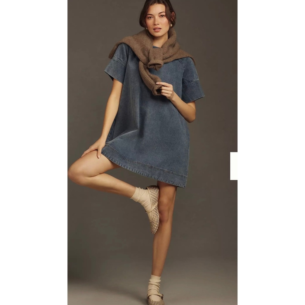 Casual Washed Blue Denim Mini Dress